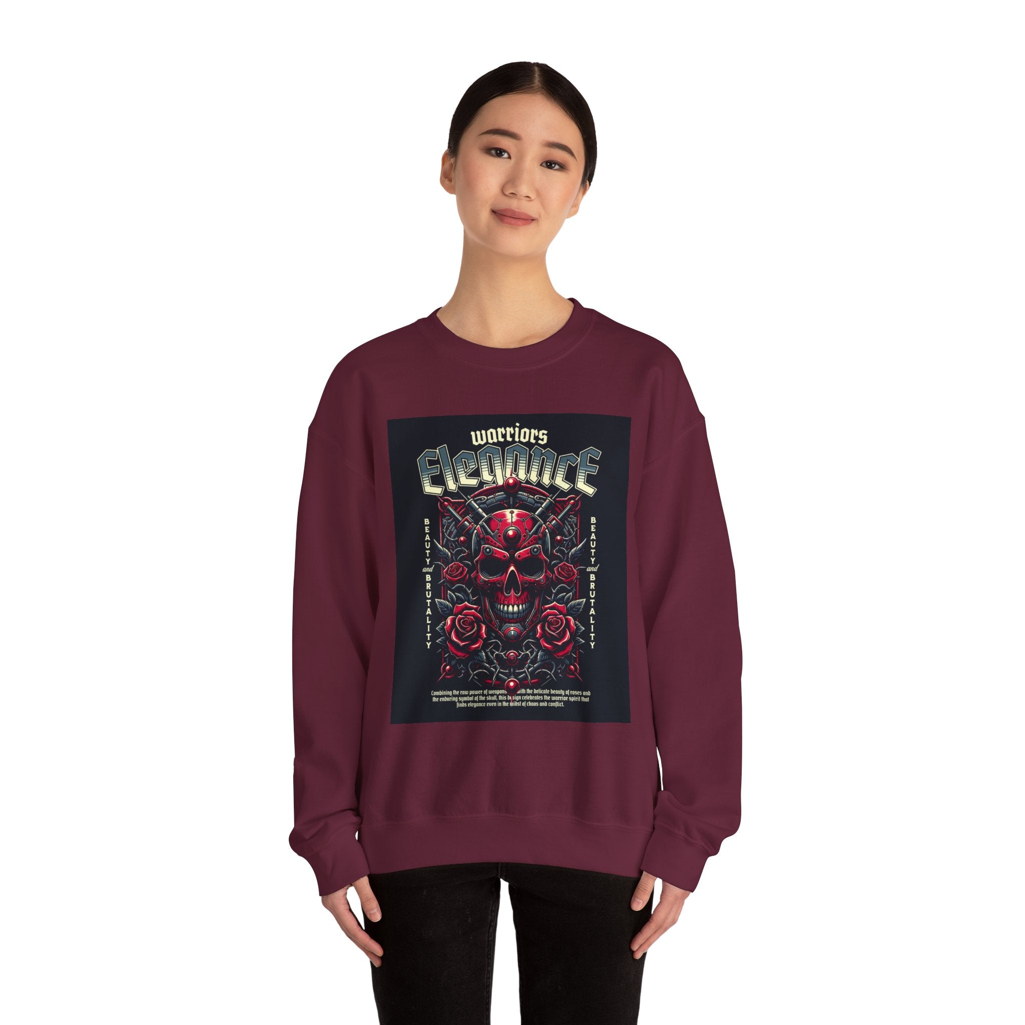 Crewneck Sweatshirt – "Warriors Electric" Skull & Roses Graphic