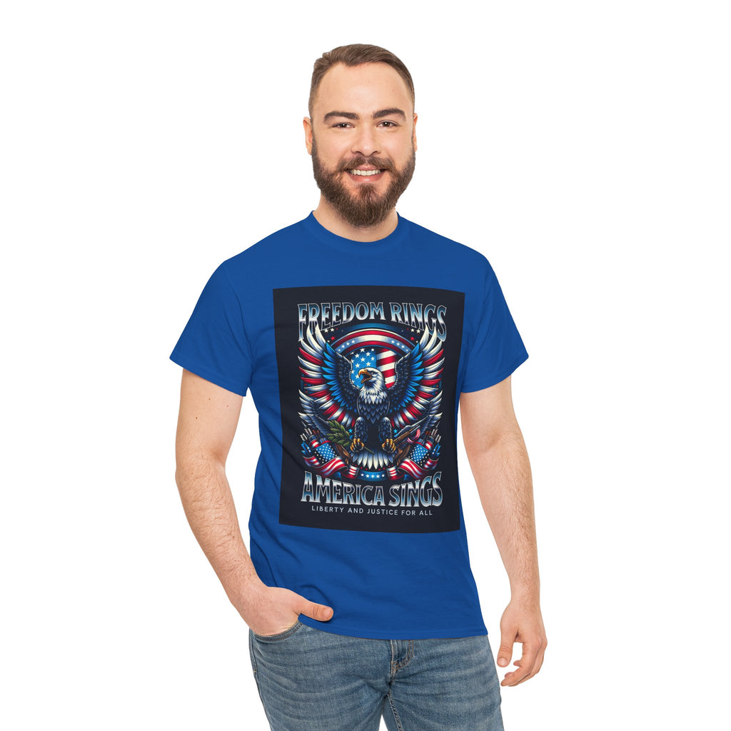 Eagle & American Flag Tee — "Freedom Rings, America Sings" Patriotic T-Shirt