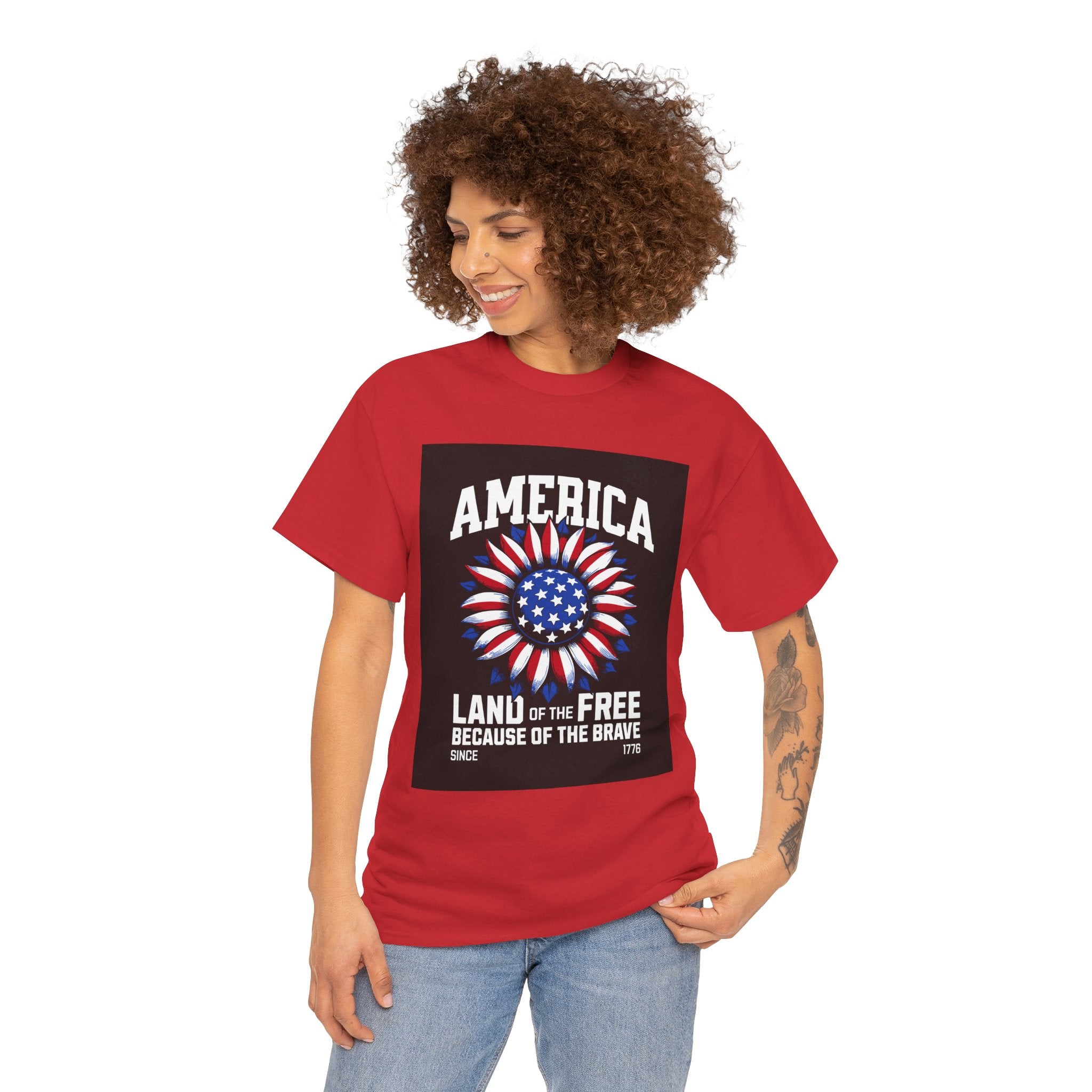 Patriotic America Tee — "Land of the Free Because of the Brave" Cotton T-Shirt