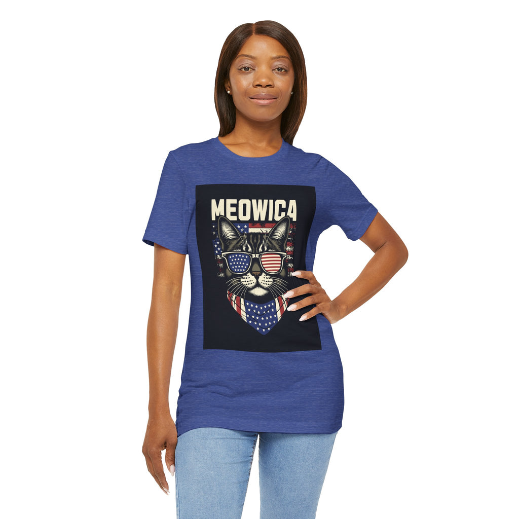 Meowica Cat Tee — Patriotic USA Flag Sunglasses Graphic T-Shirt