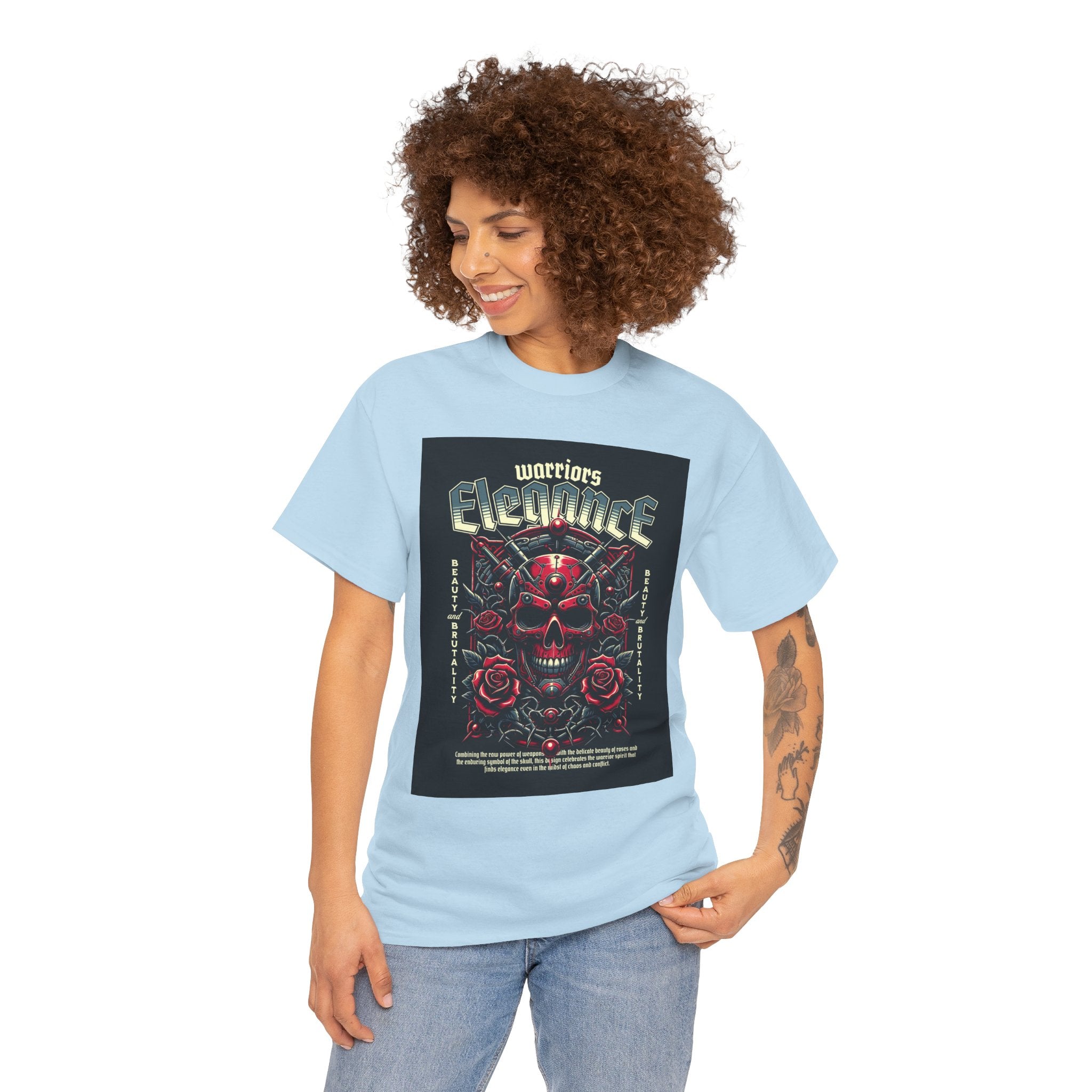 Warriors Electric Skull T‑Shirt — Red Skull & Roses Rock Graphic Tee