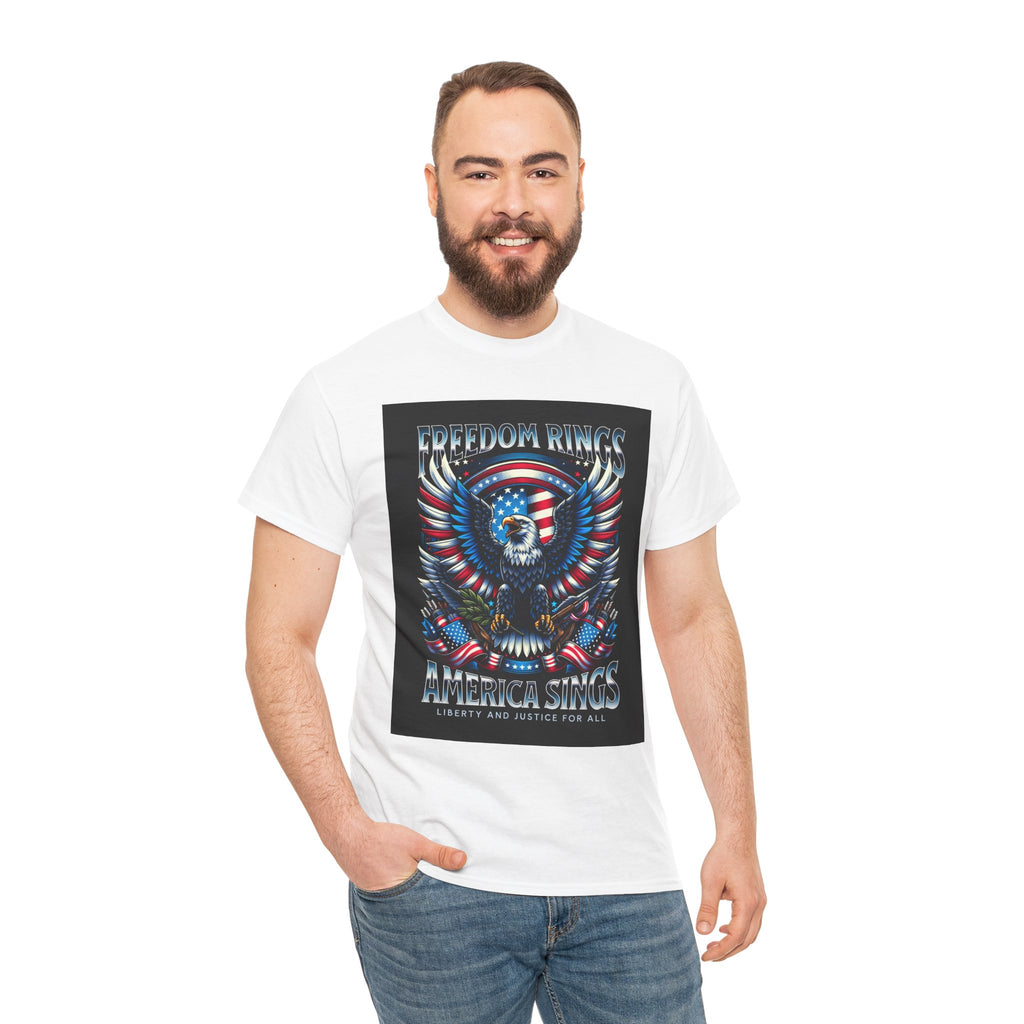 Eagle & American Flag Tee — "Freedom Rings, America Sings" Patriotic T-Shirt