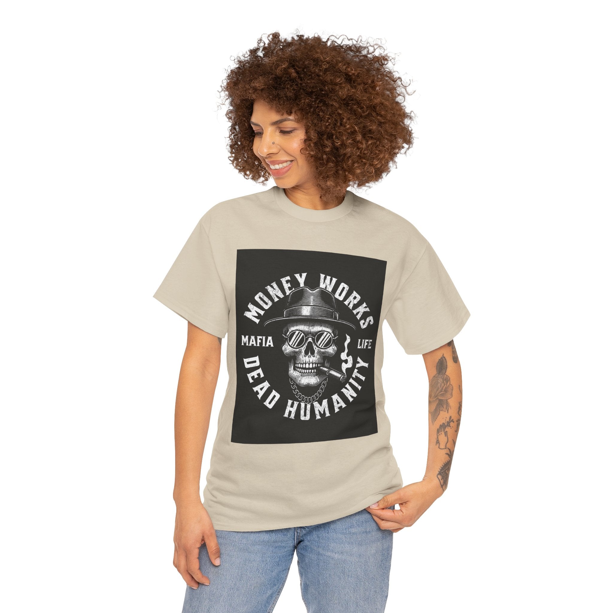 Money Works Dead Humanity Skull Tee