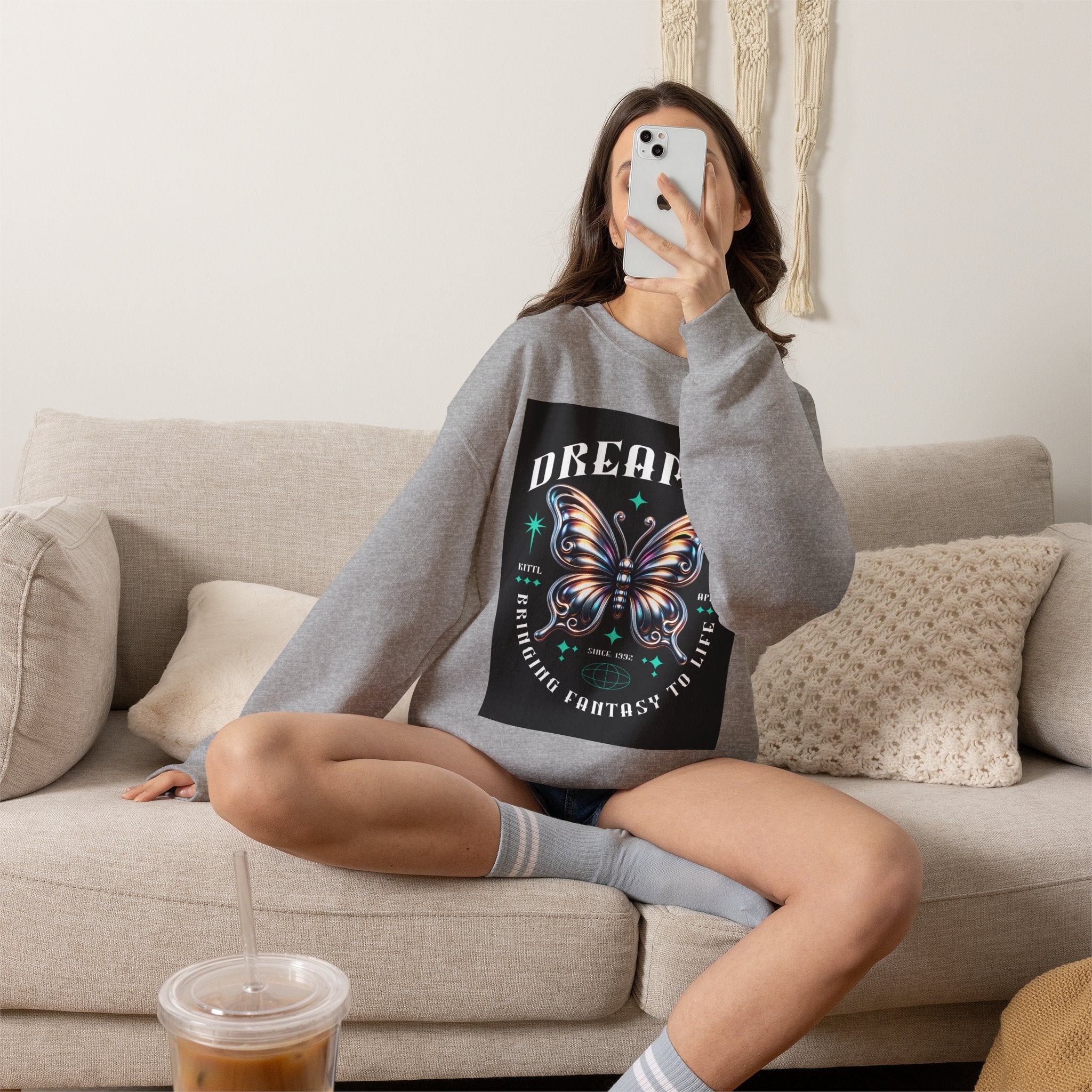 Dreamer Butterfly Crewneck Sweatshirt — Inspiring 'Dreamer' Graphic Pullover