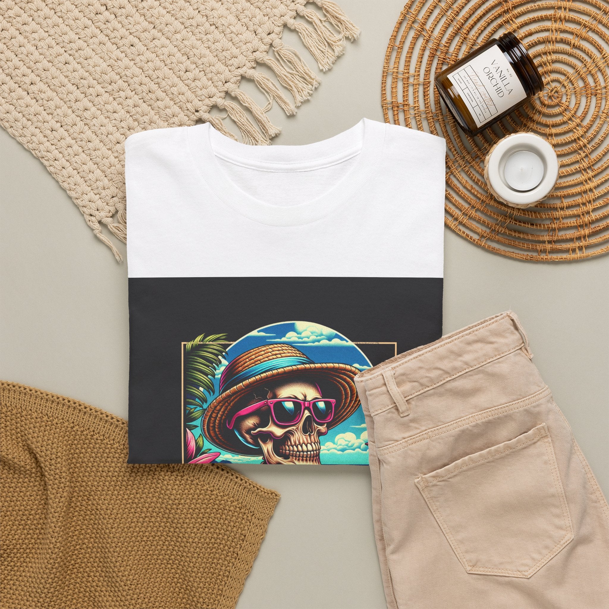 Skull Beach Tee — "Under the Sun" Retro Surf Graphic T-Shirt