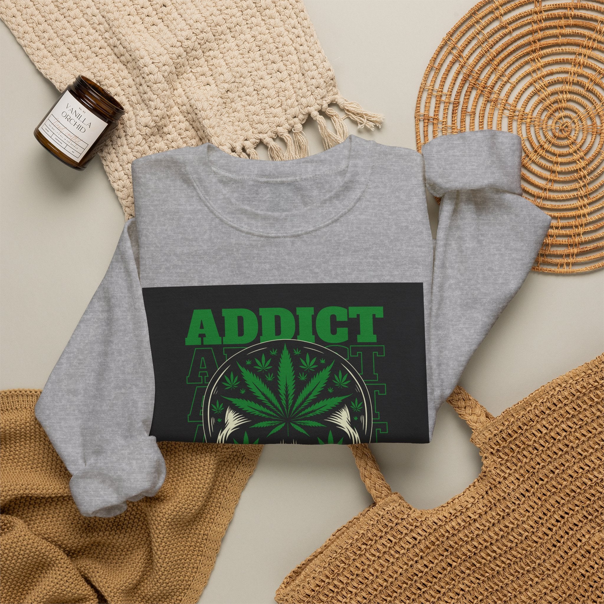 Skull & Cannabis 'Addict' Crewneck Sweatshirt — Conquer Your High Graphic Sweatshirt