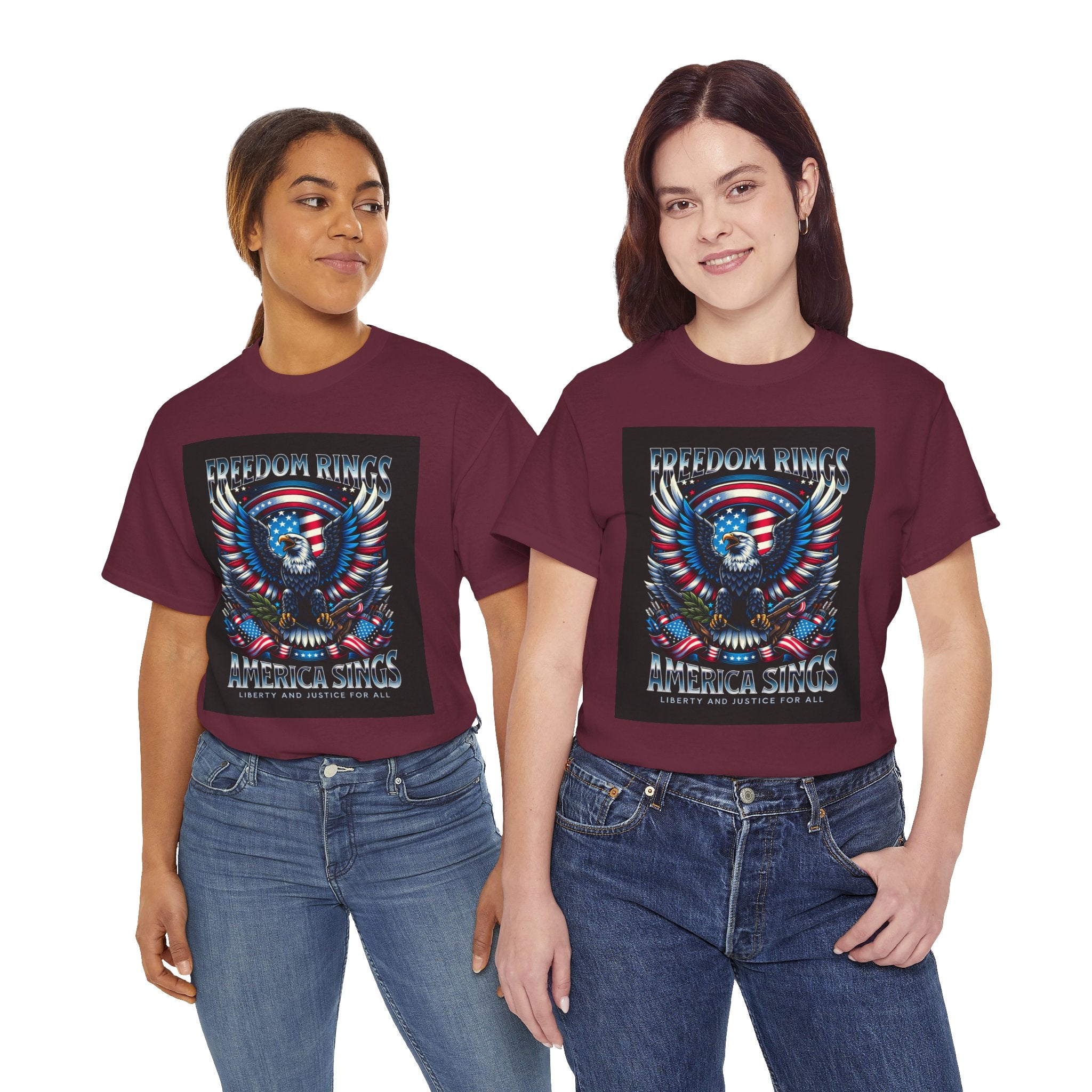 Eagle & American Flag Tee — "Freedom Rings, America Sings" Patriotic T-Shirt