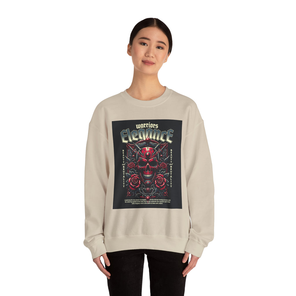 Crewneck Sweatshirt – "Warriors Electric" Skull & Roses Graphic