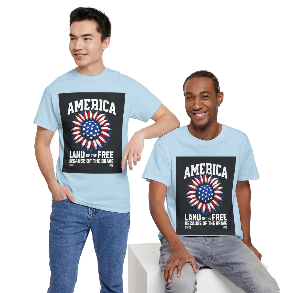 Patriotic America Tee — "Land of the Free Because of the Brave" Cotton T-Shirt