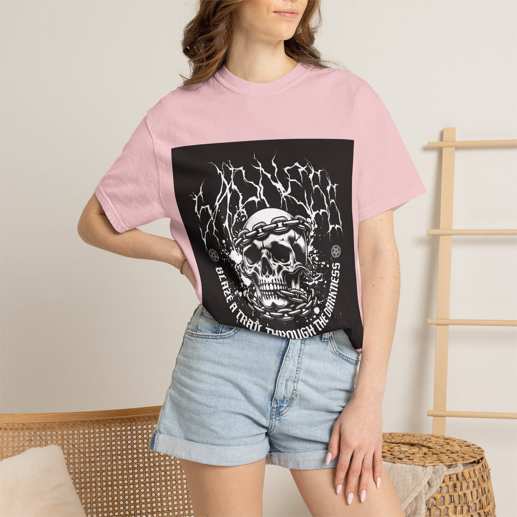 Graphic T-Shirt — 'Break a Path Through the Darkness' Skull Lightning Design
