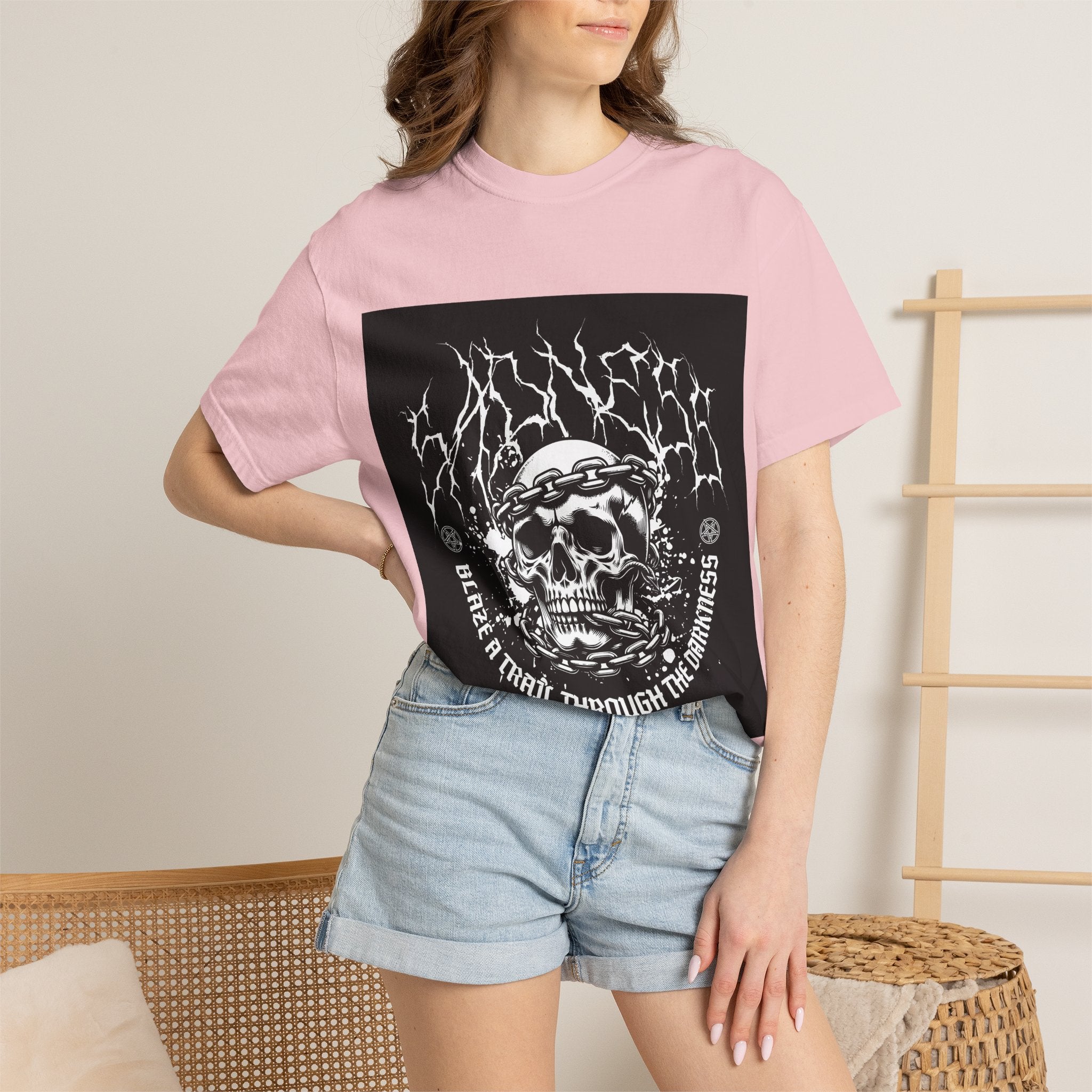 Graphic T-Shirt — 'Break a Path Through the Darkness' Skull Lightning Design