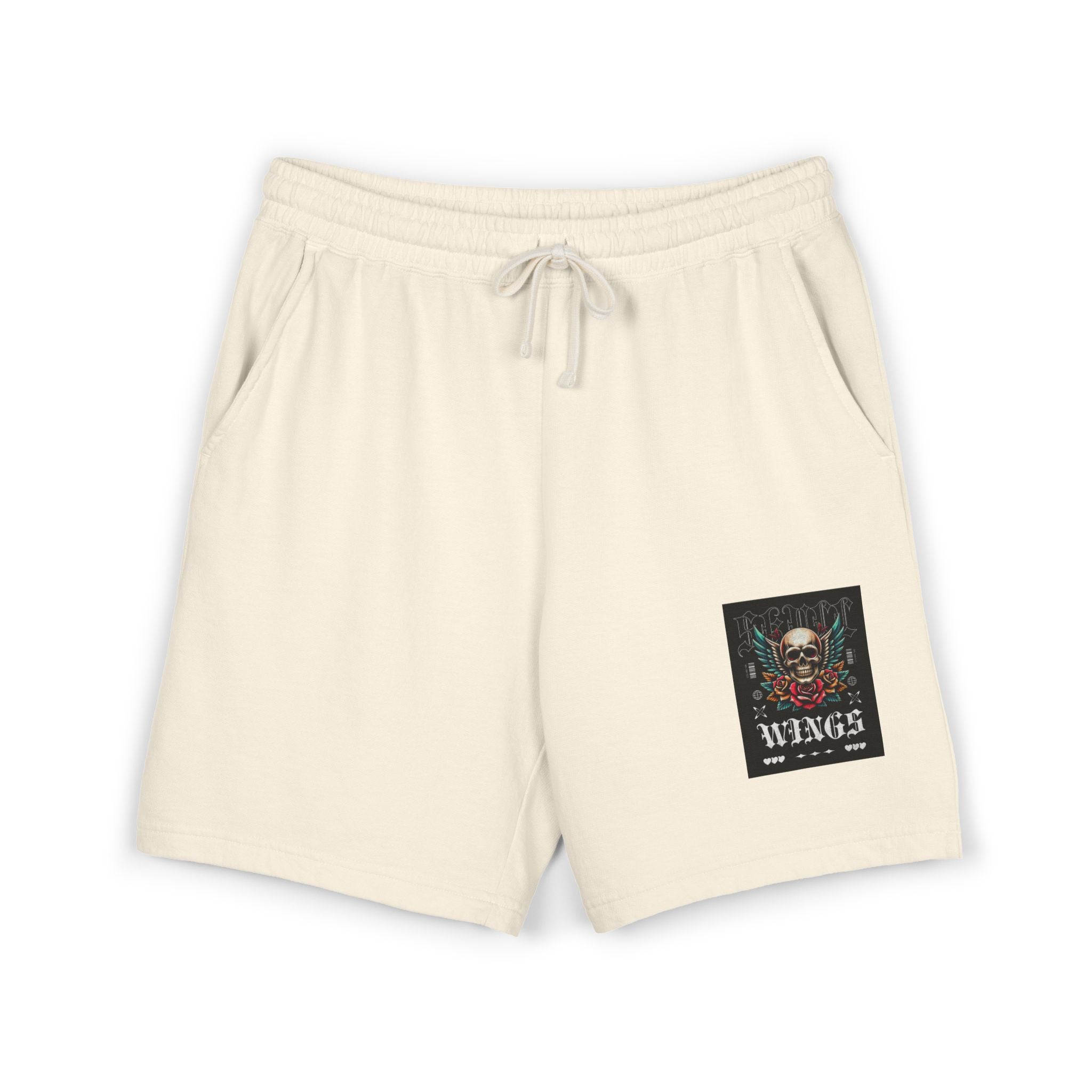 Skull & Wings Fleece Sweat Shorts — Lightweight Garment-Dyed Lounge Shorts