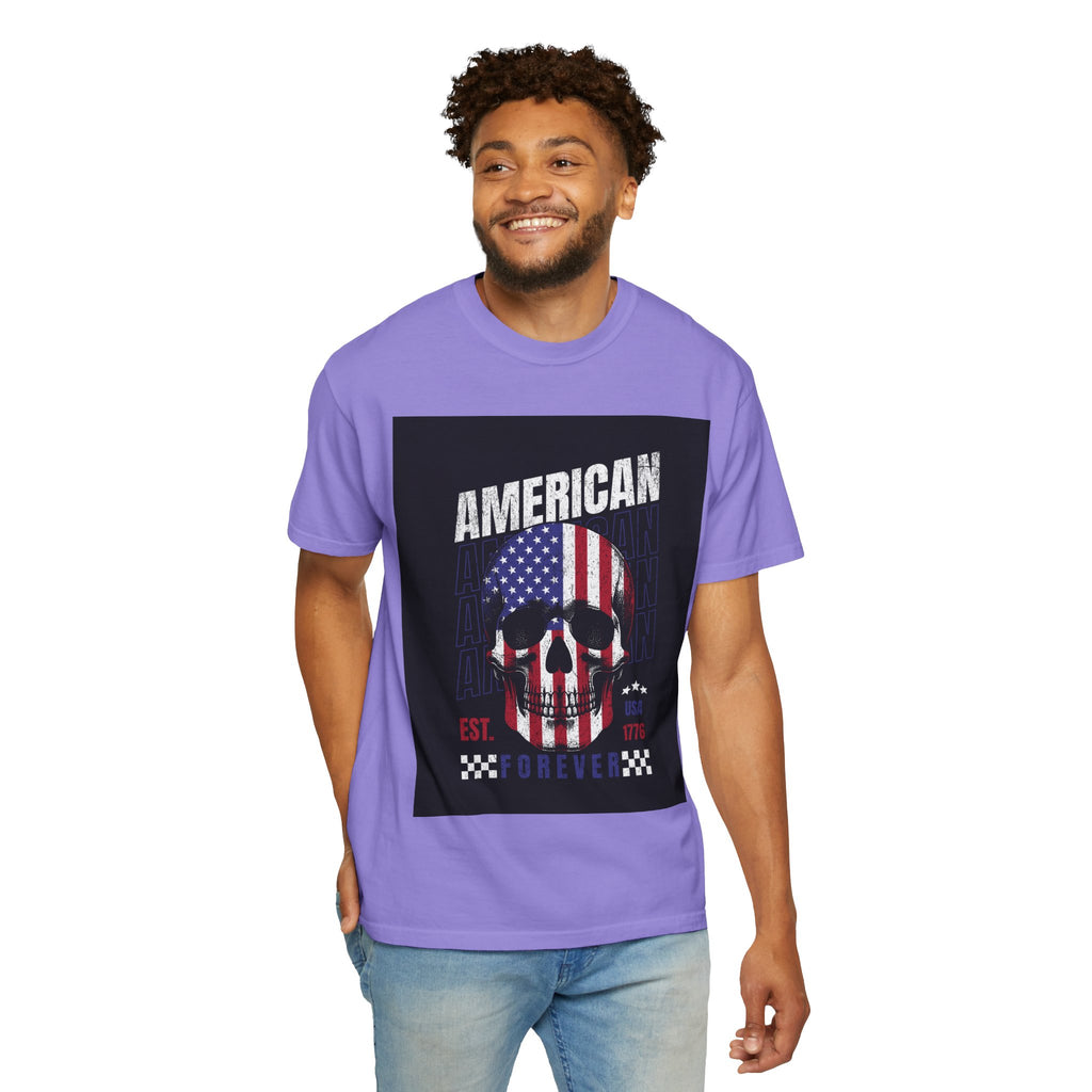 American Skull Flag T-Shirt — "American Forever" Patriotic Graphic Tee