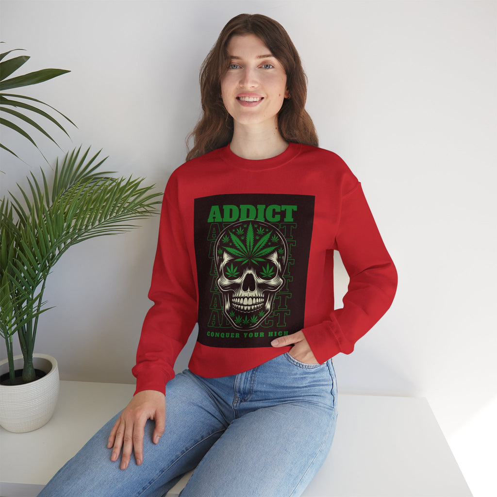 Skull & Cannabis 'Addict' Crewneck Sweatshirt — Conquer Your High Graphic Sweatshirt