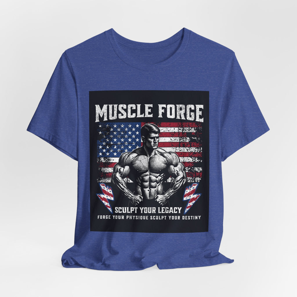 Muscle Forge American Flag Gym Tee — "Sculpt Your Legacy" Fitness T-Shirt