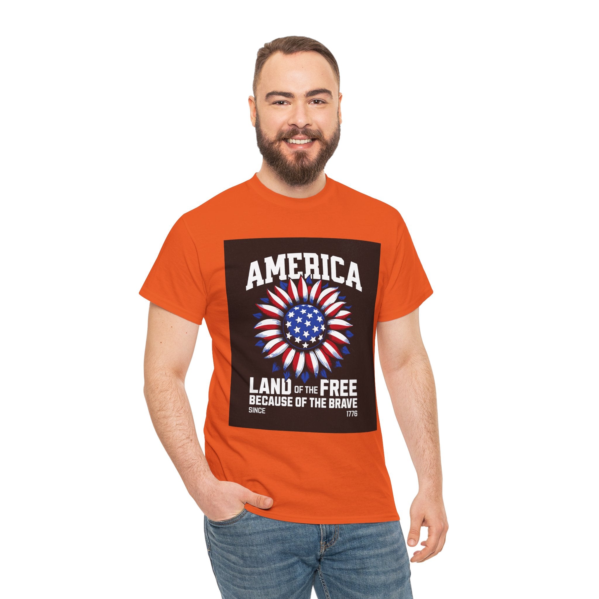 Patriotic America Tee — "Land of the Free Because of the Brave" Cotton T-Shirt