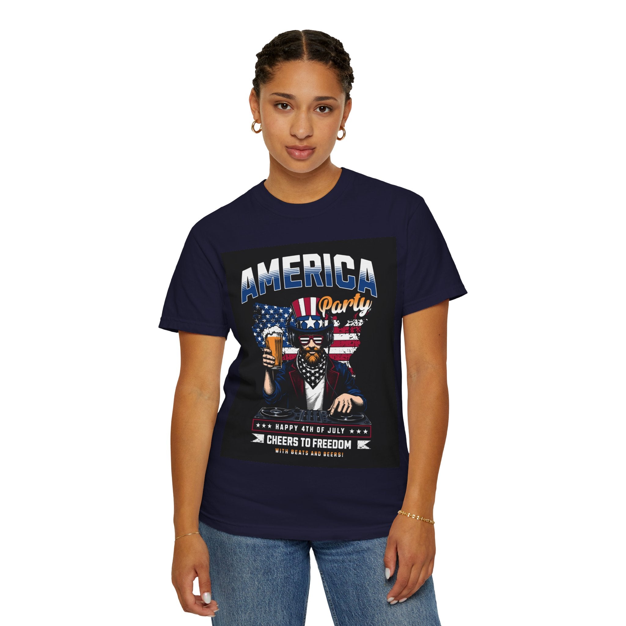 America Party T-Shirt — Cheers to Freedom 4th of July Patriotic Tee