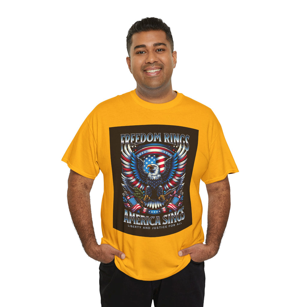 Eagle & American Flag Tee — "Freedom Rings, America Sings" Patriotic T-Shirt