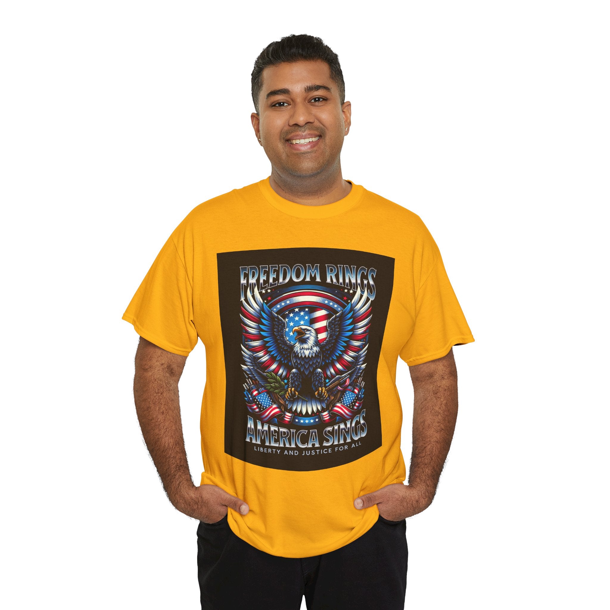 Eagle & American Flag Tee — "Freedom Rings, America Sings" Patriotic T-Shirt