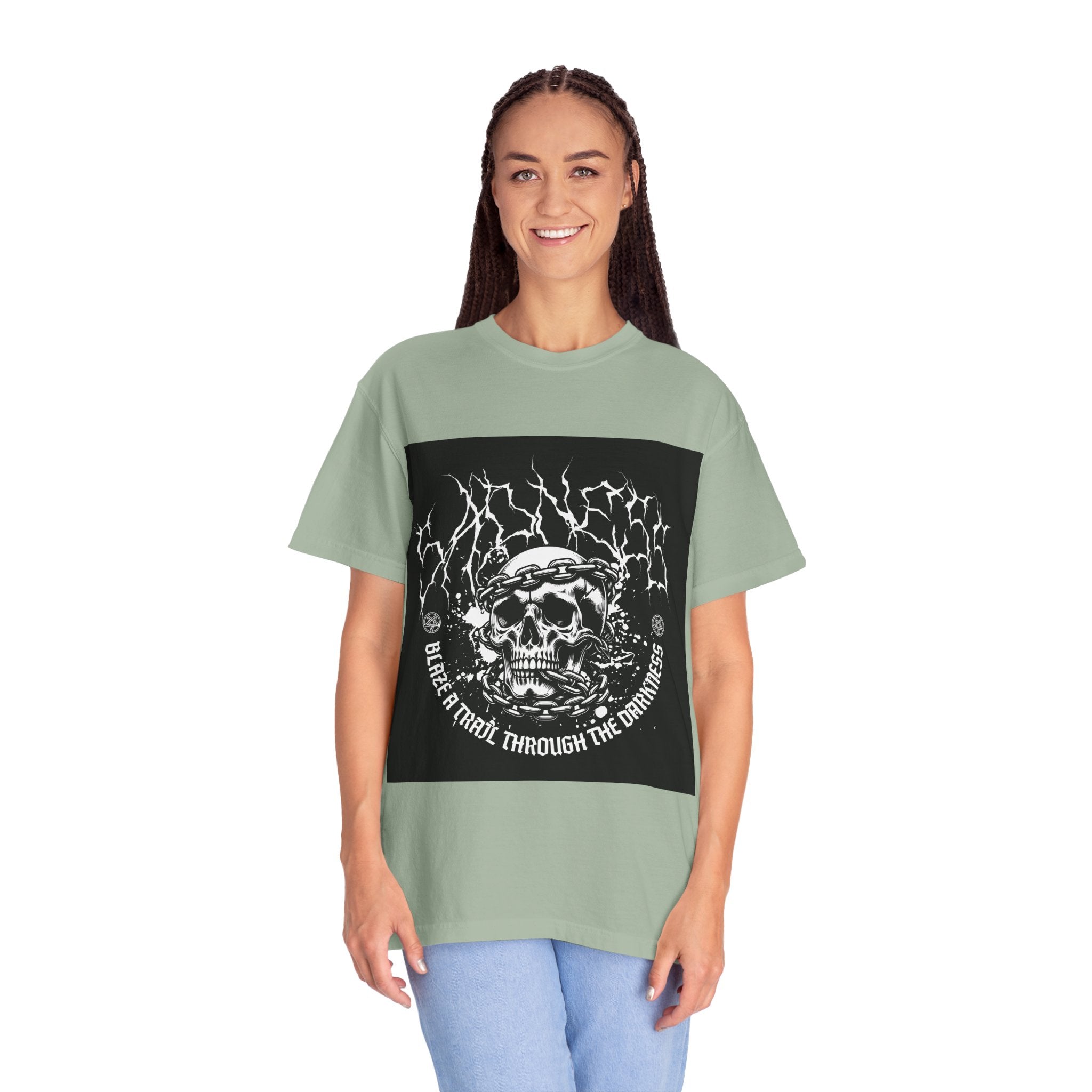 Graphic T-Shirt — 'Break a Path Through the Darkness' Skull Lightning Design