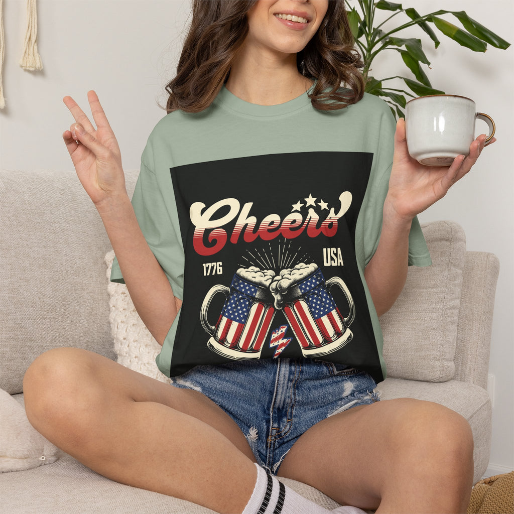 Cheers USA T-Shirt — Patriotic Beer Mugs Graphic Tee (1776)