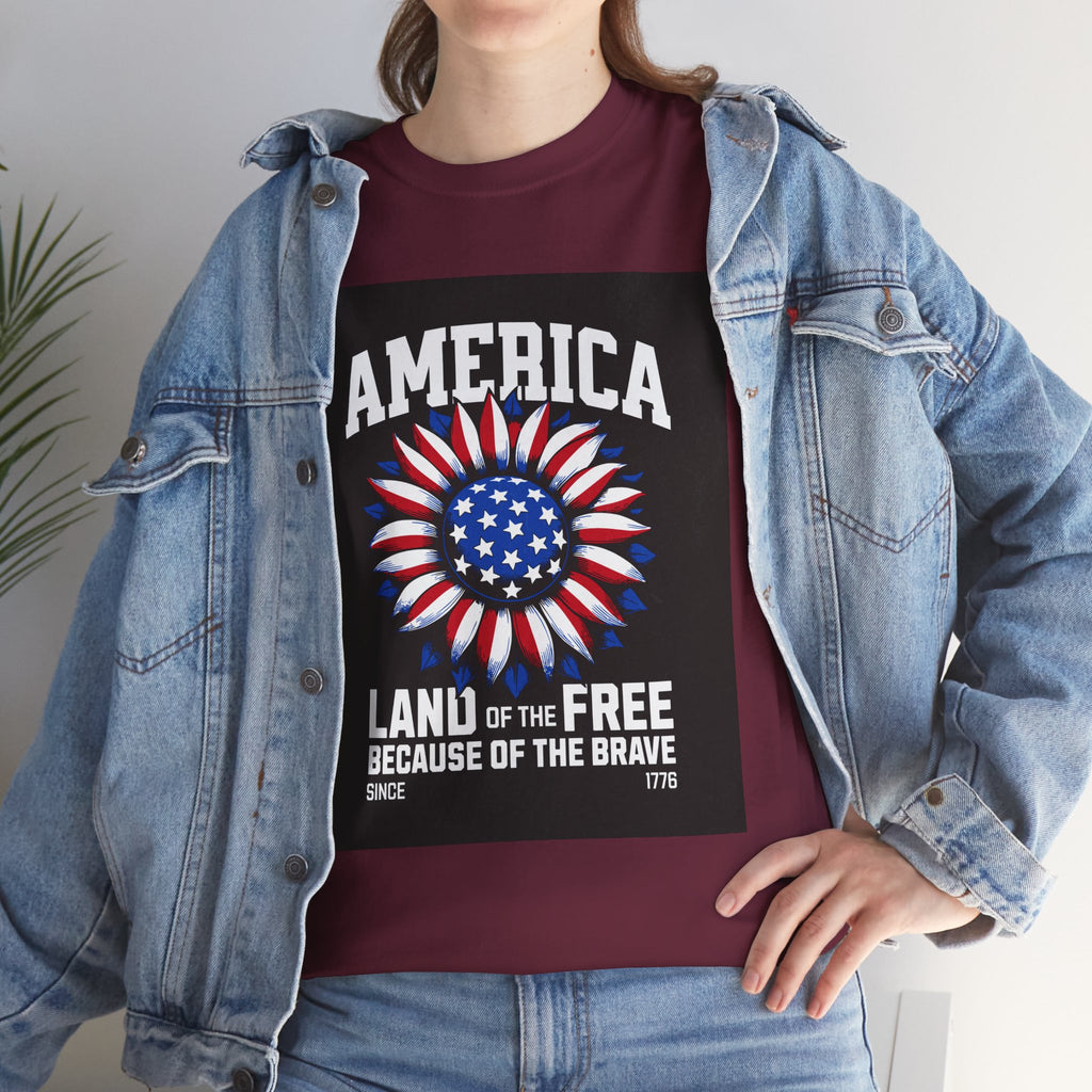 Patriotic America Tee — "Land of the Free Because of the Brave" Cotton T-Shirt