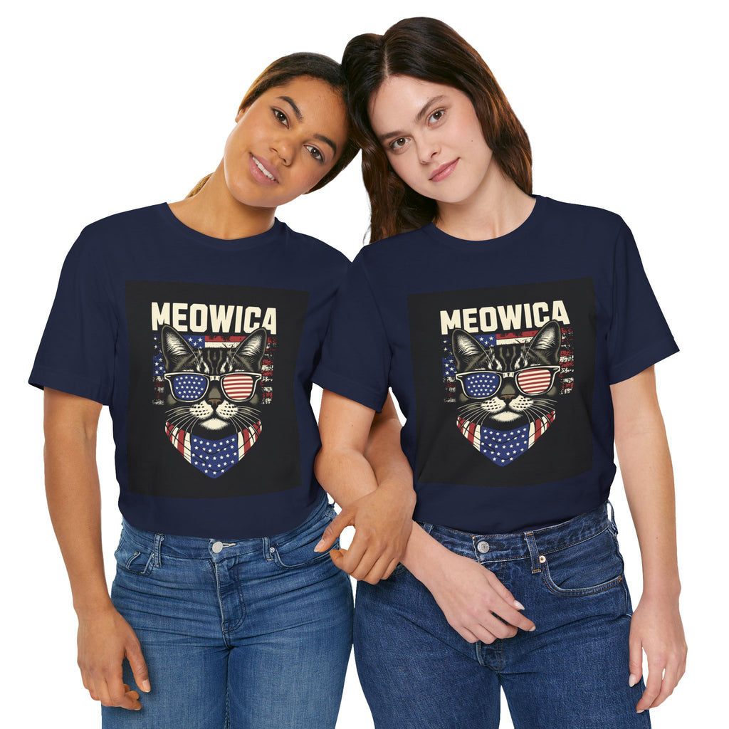 Meowica Cat Tee — Patriotic USA Flag Sunglasses Graphic T-Shirt