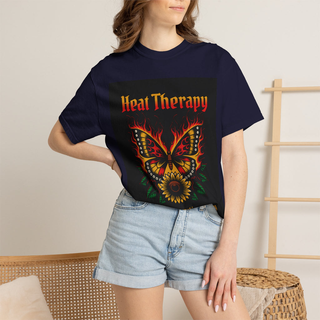 Heat Therapy Butterfly T-Shirt — Retro Floral Sunflower Design