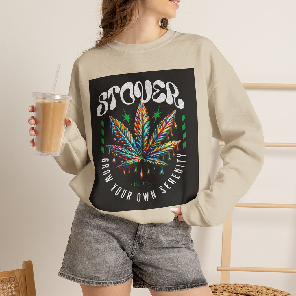 Sweatshirt — Stoner 'Grow Your Own Serenity' Colorful Cannabis Leaf Crewneck