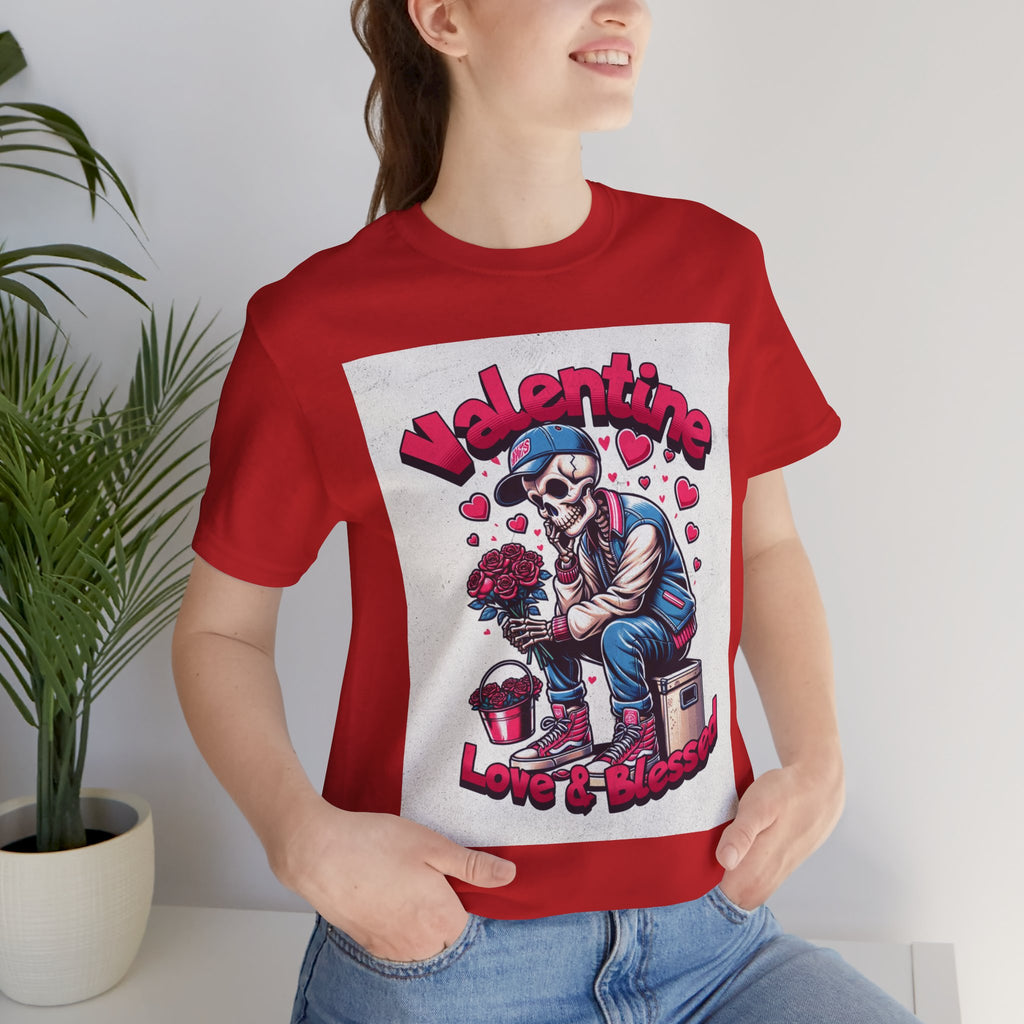 Valentine Skull T-Shirt – "Love & Blessed" Gothic Valentine Tee