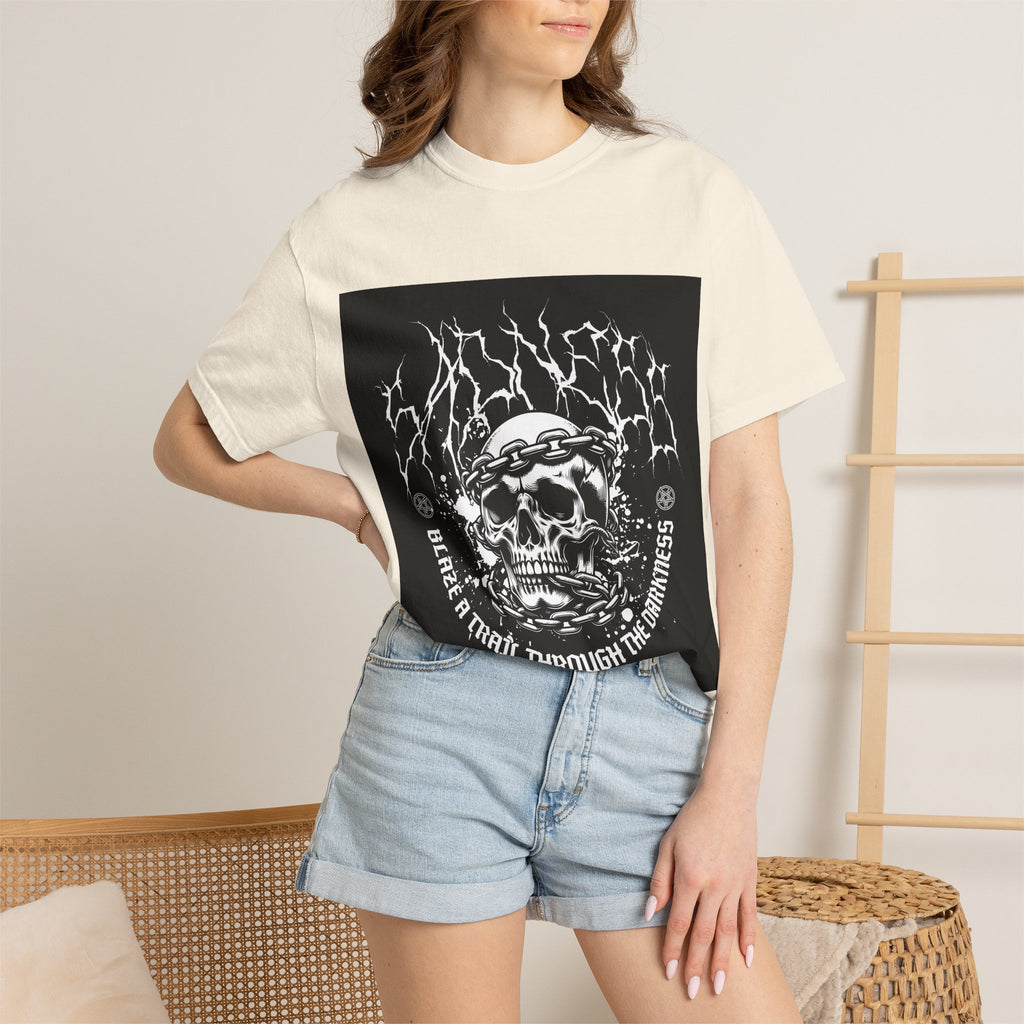 Graphic T-Shirt — 'Break a Path Through the Darkness' Skull Lightning Design
