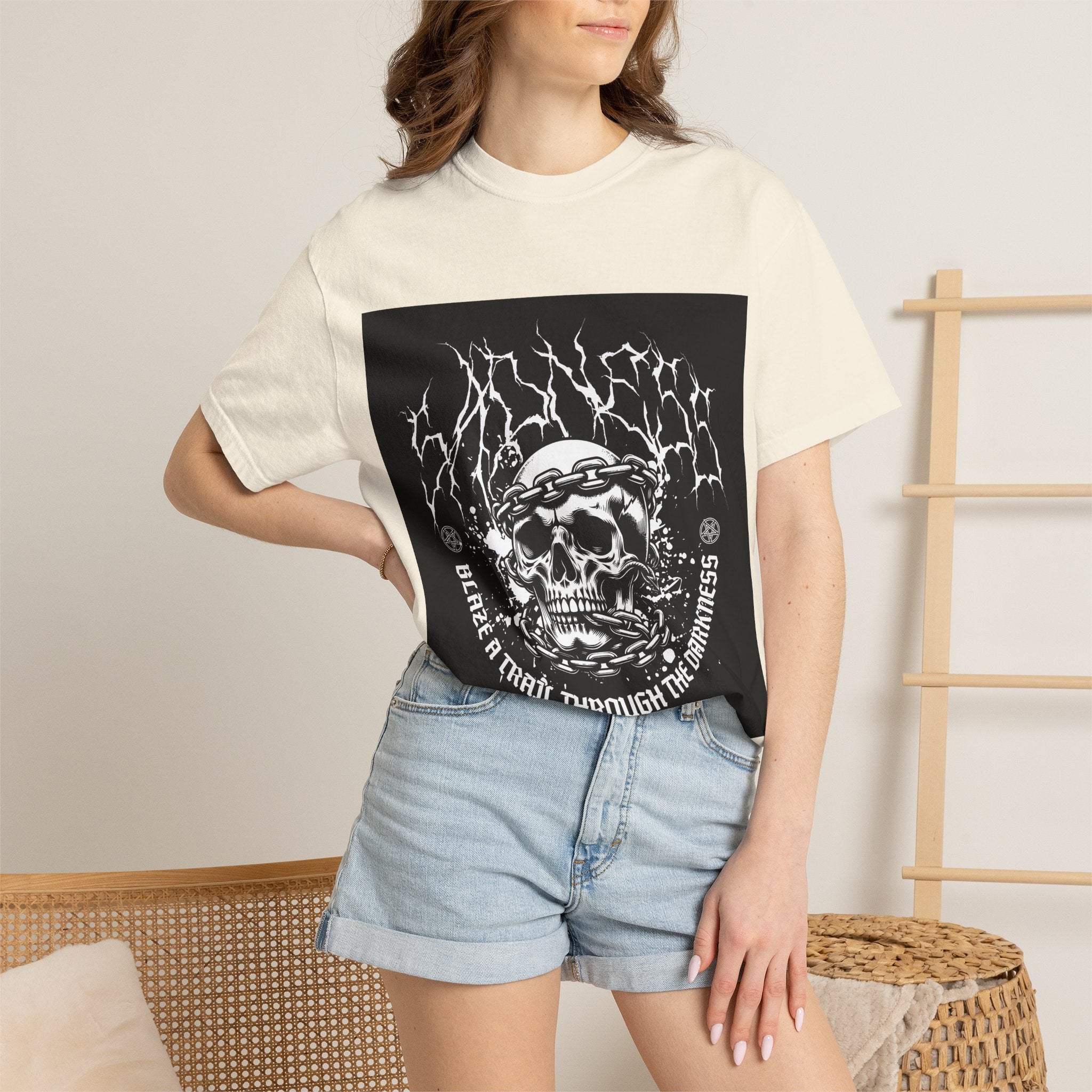 Graphic T-Shirt — 'Break a Path Through the Darkness' Skull Lightning Design