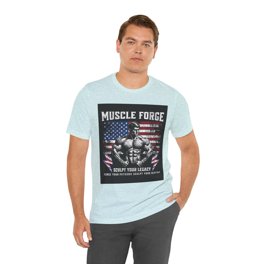 Muscle Forge American Flag Gym Tee — "Sculpt Your Legacy" Fitness T-Shirt