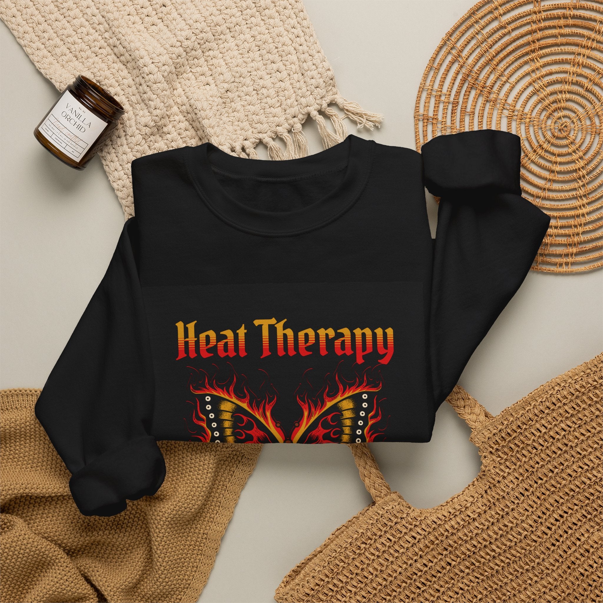 Heat Therapy Crewneck Sweatshirt — Butterfly Flame Graphic