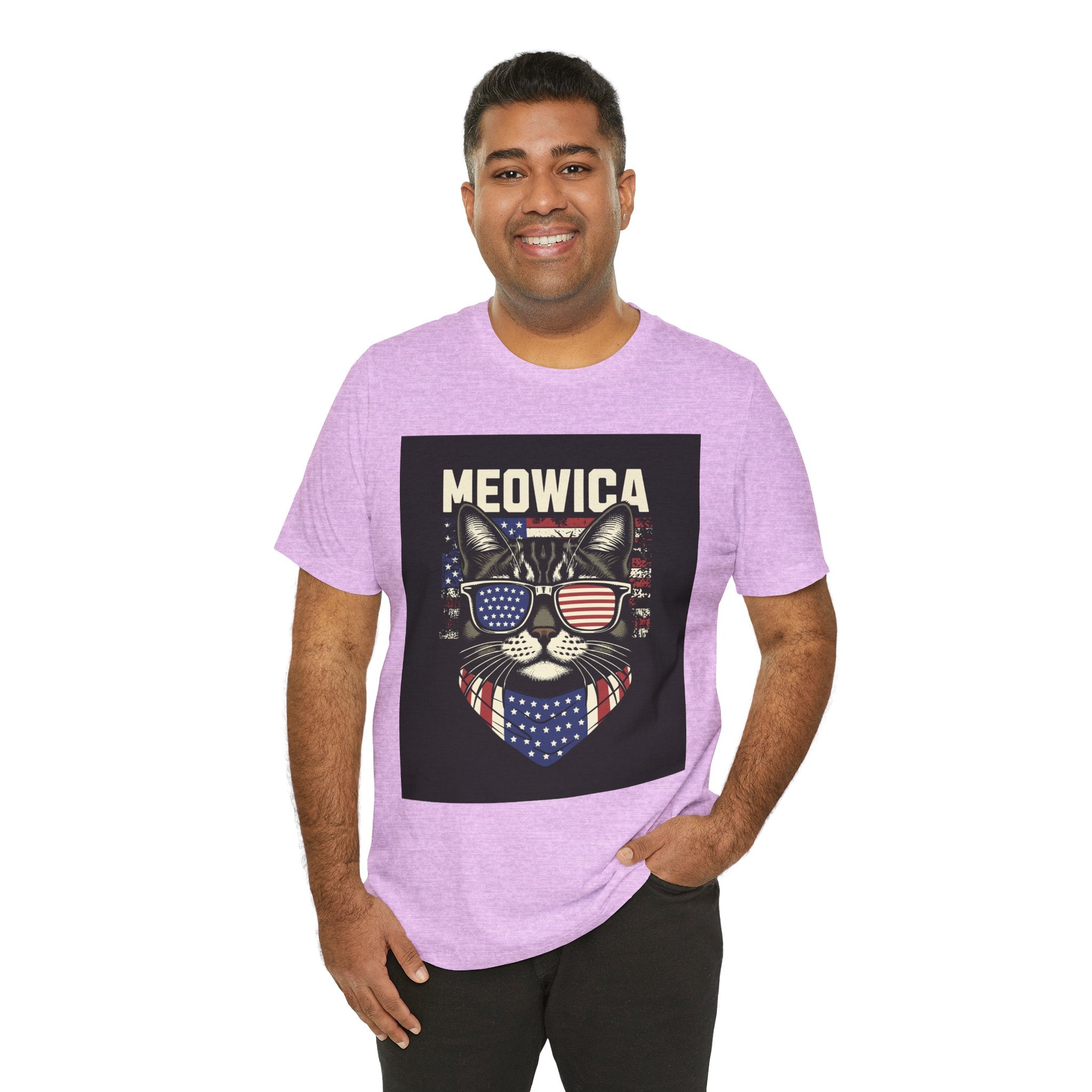 Meowica Cat Tee — Patriotic USA Flag Sunglasses Graphic T-Shirt