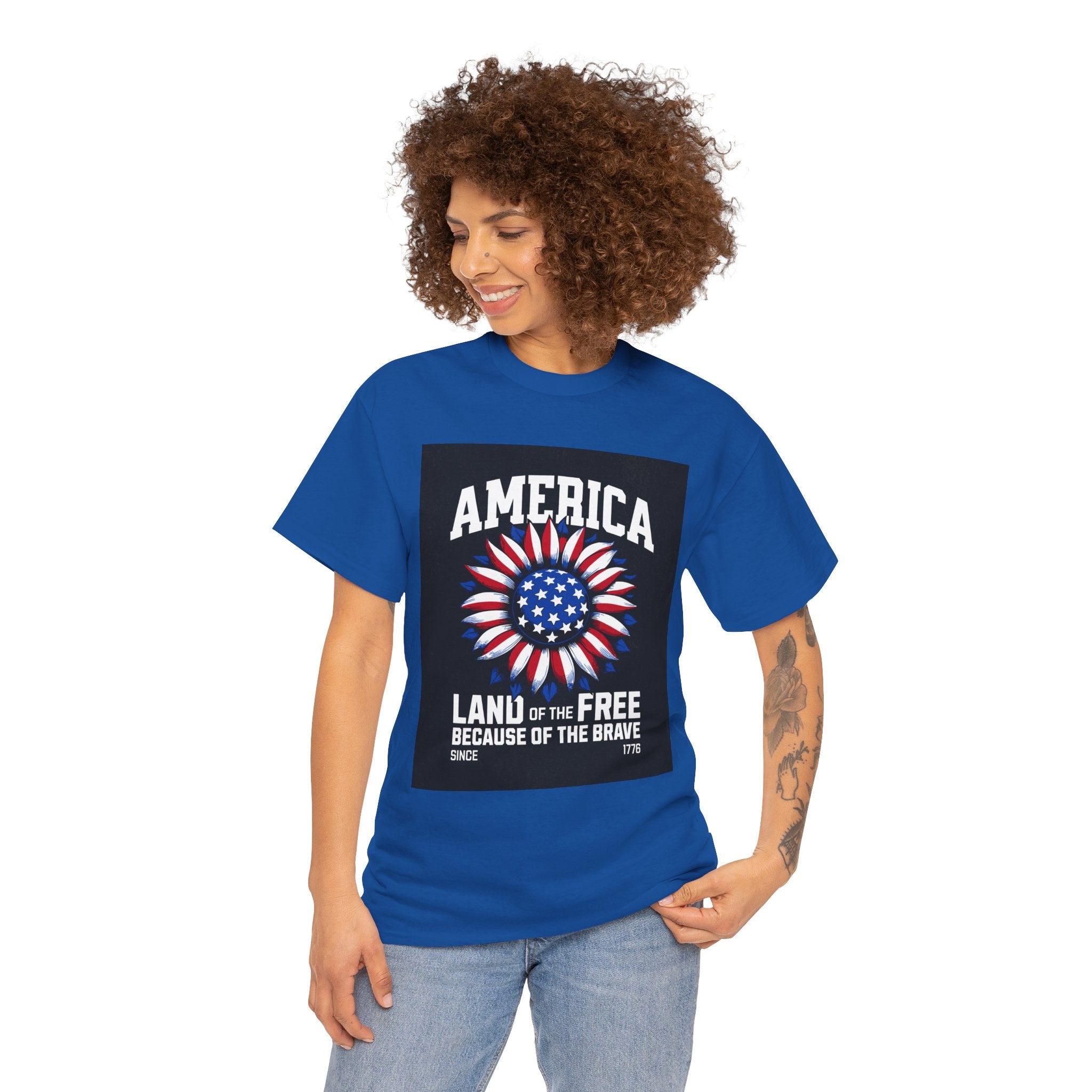 Patriotic America Tee — "Land of the Free Because of the Brave" Cotton T-Shirt