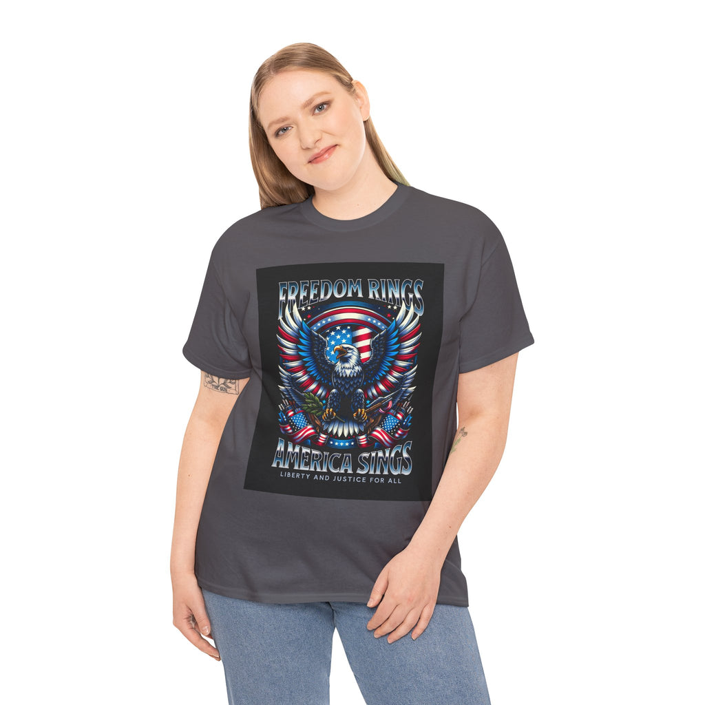 Eagle & American Flag Tee — "Freedom Rings, America Sings" Patriotic T-Shirt