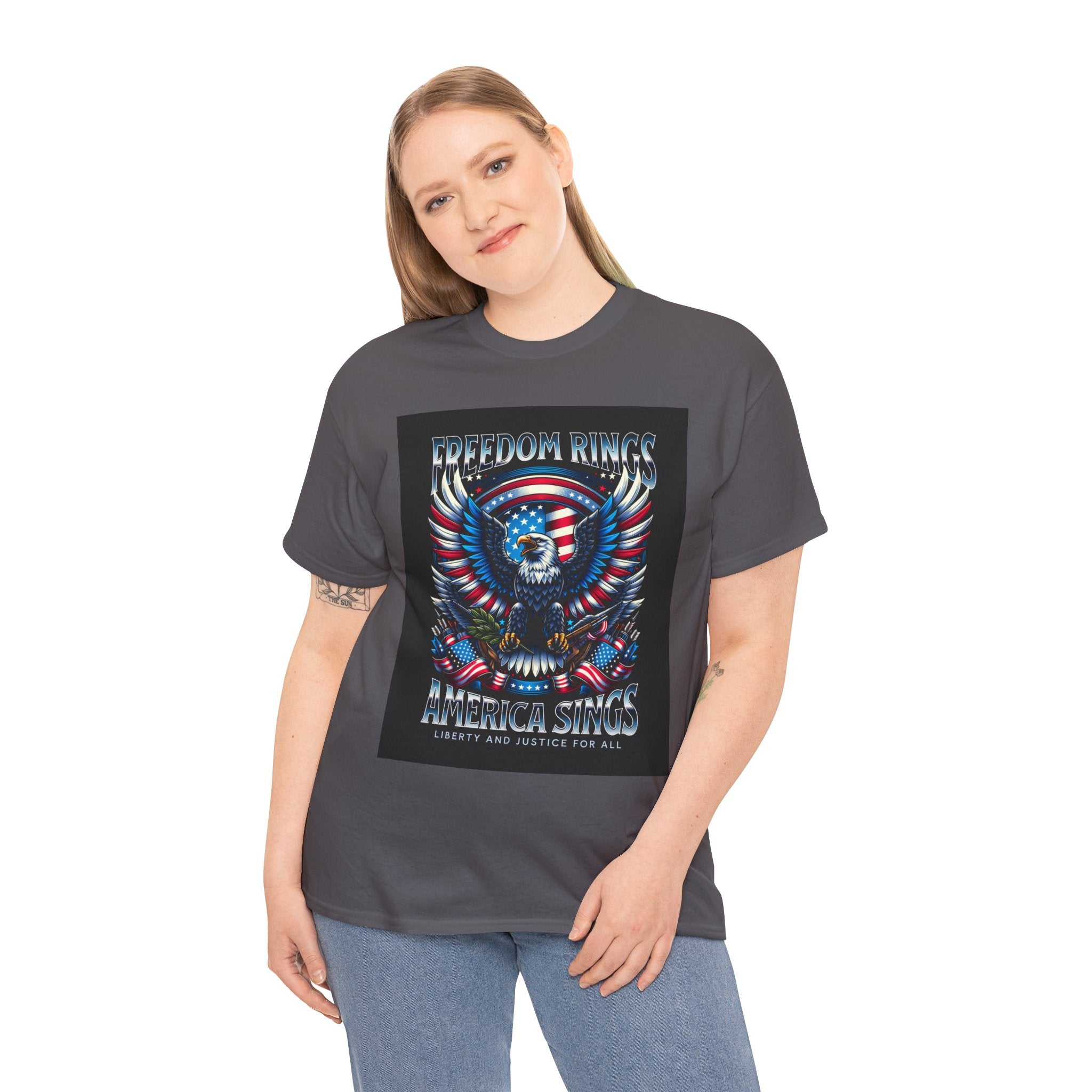 Eagle & American Flag Tee — "Freedom Rings, America Sings" Patriotic T-Shirt