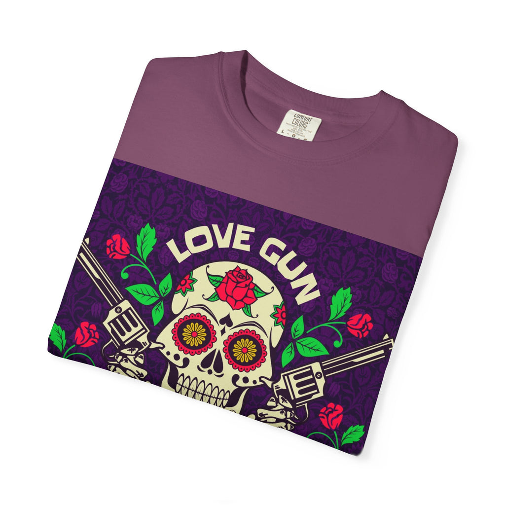 Love Gun Skull T‑Shirt — Day of the Dead Floral Graphic Tee