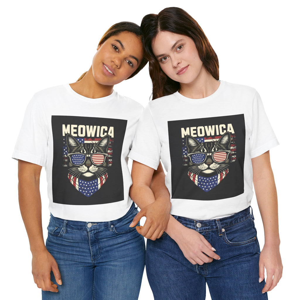 Meowica Cat Tee — Patriotic USA Flag Sunglasses Graphic T-Shirt