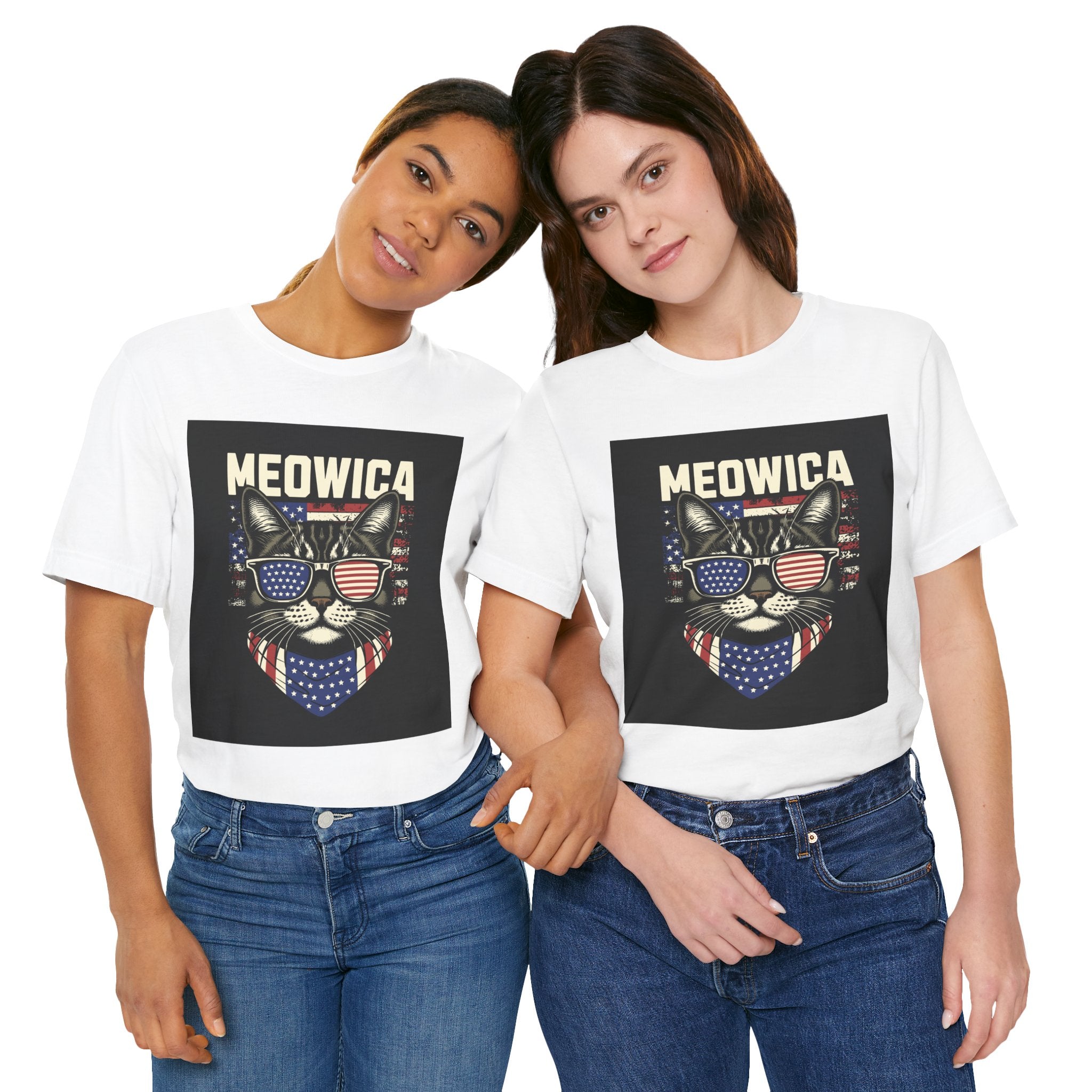 Meowica Cat Tee — Patriotic USA Flag Sunglasses Graphic T-Shirt