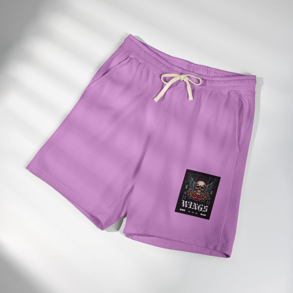 Skull & Wings Fleece Sweat Shorts — Lightweight Garment-Dyed Lounge Shorts