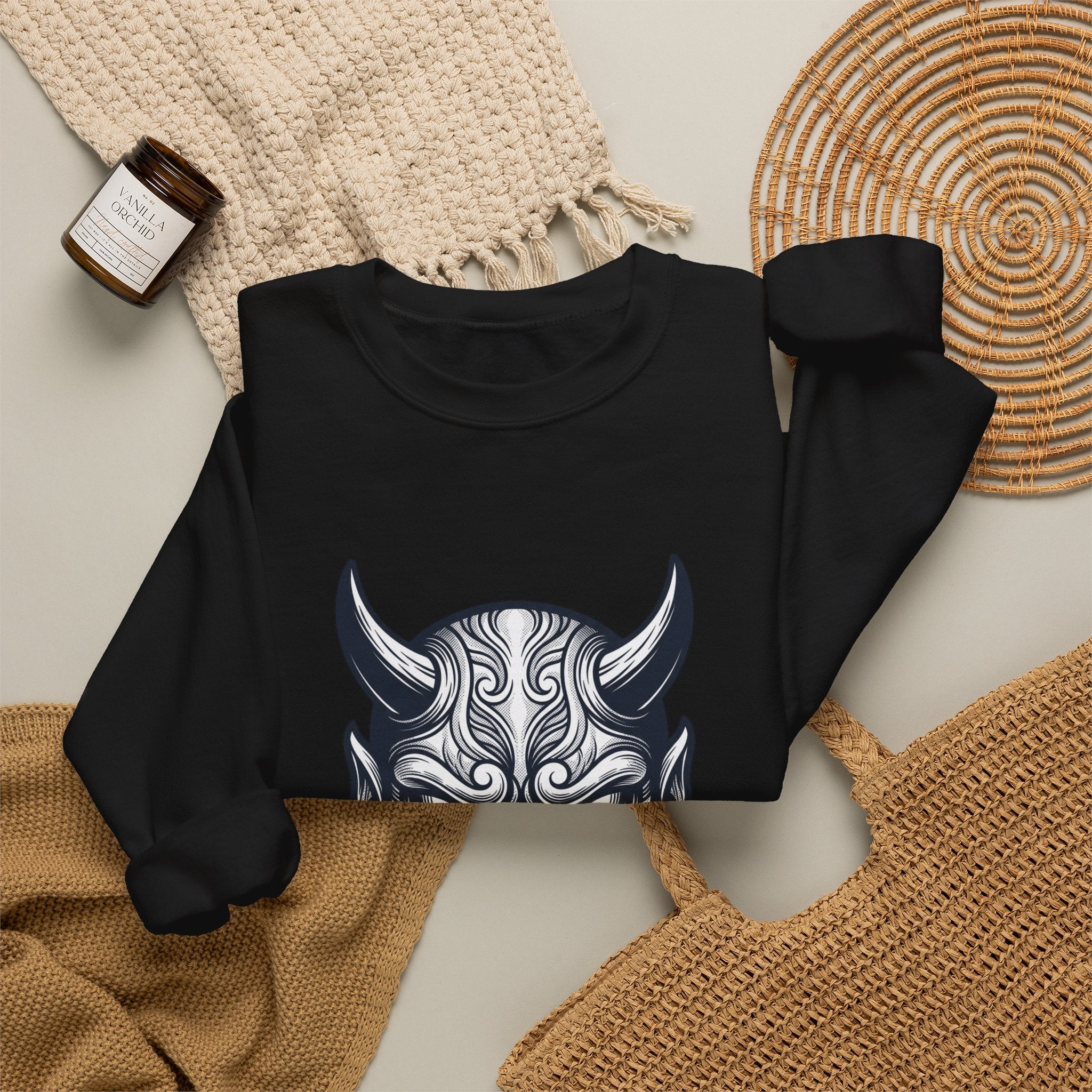 Hannya Mask Crewneck Sweatshirt | Traditional Tattoo-Inspired, Flash-Style