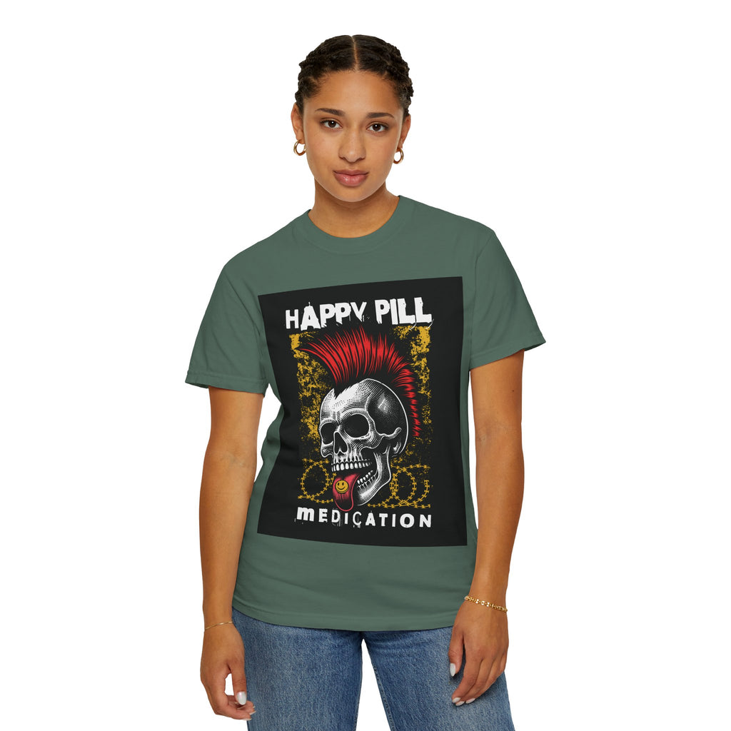 Happy Pill Punk Skull T-Shirt — 'Happy Pill Medication' Graphic Tee