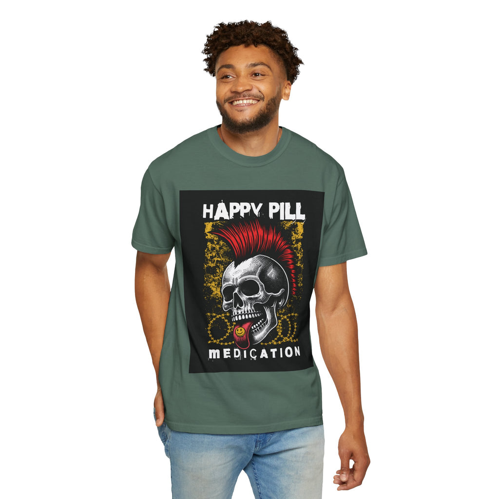 Happy Pill Punk Skull T-Shirt — 'Happy Pill Medication' Graphic Tee