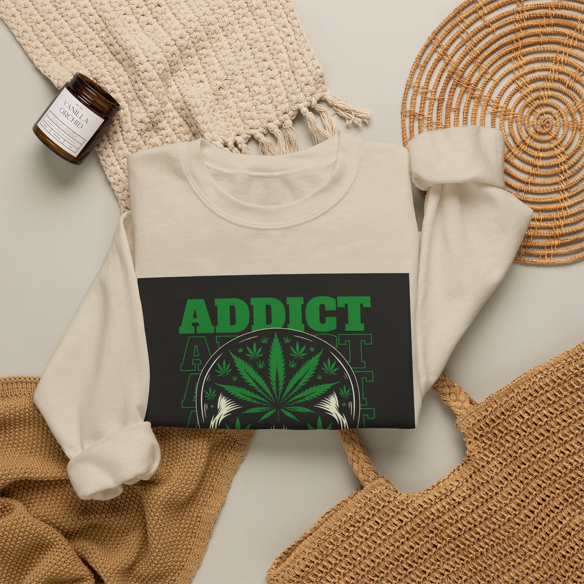 Skull & Cannabis 'Addict' Crewneck Sweatshirt — Conquer Your High Graphic Sweatshirt