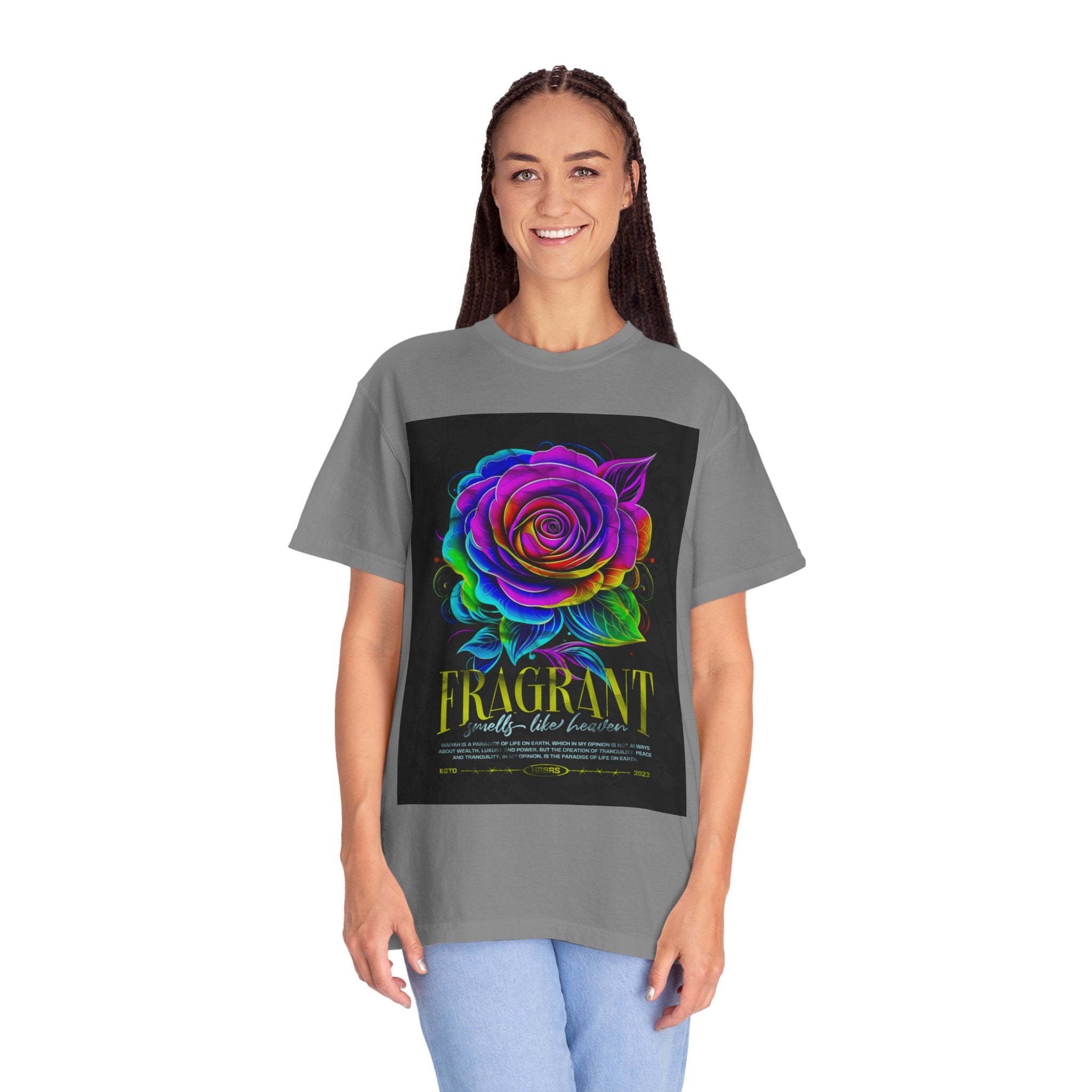 Fragrant Rainbow Rose T-Shirt — Vibrant Floral Graphic Tee