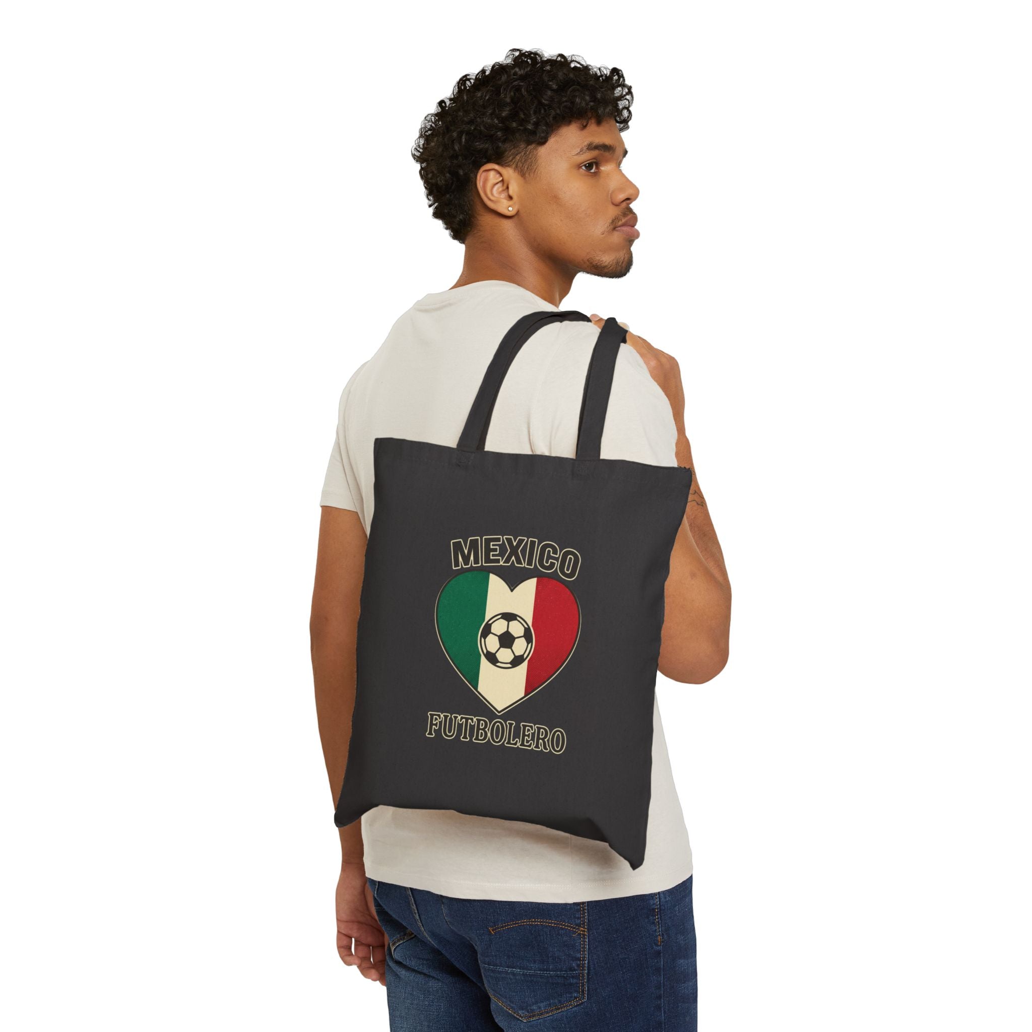 Mexico Futbolero Tote, Mexican Flag Heart Soccer Canvas Tote