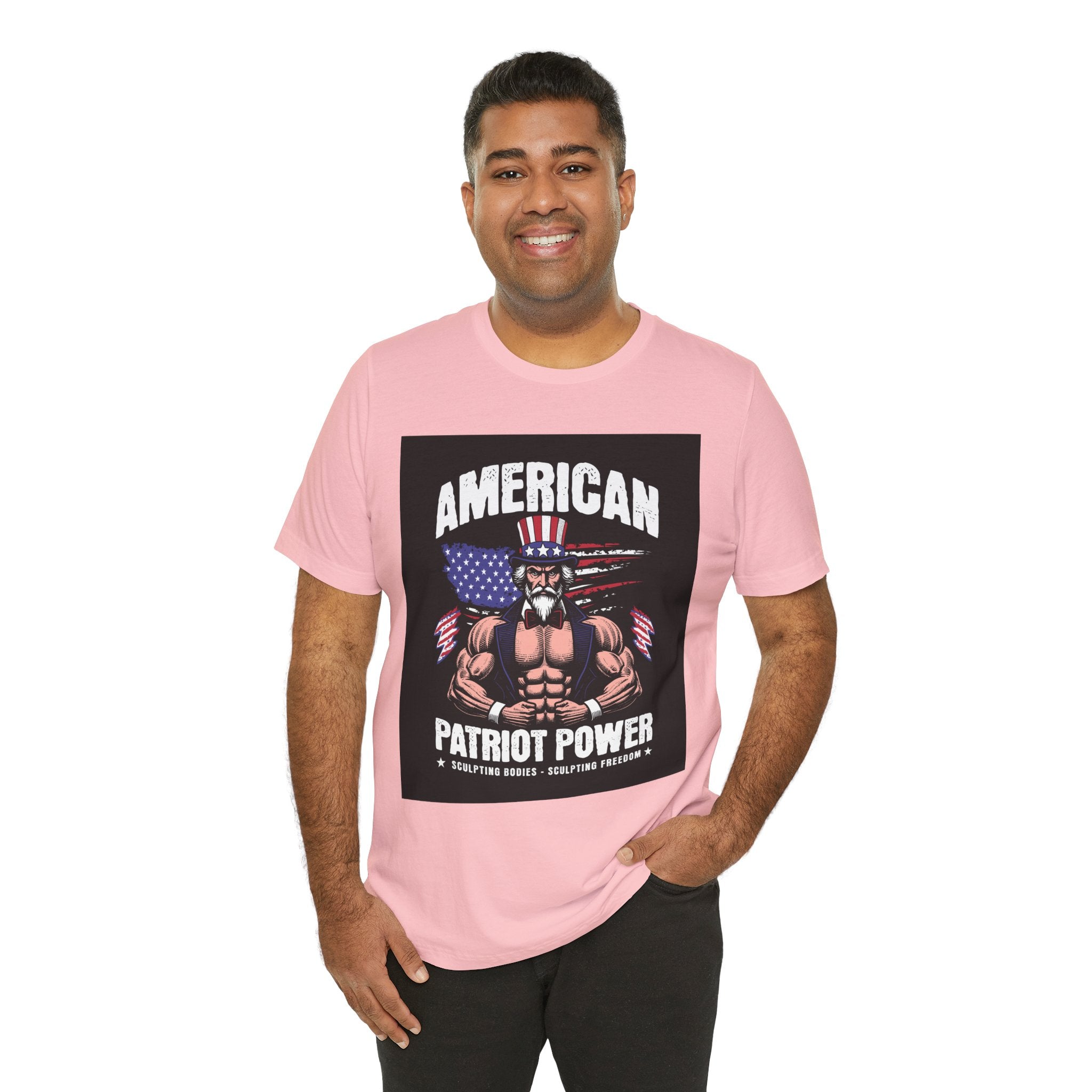Patriot Power T-Shirt — American Flag Uncle Sam Muscle Graphic Tee