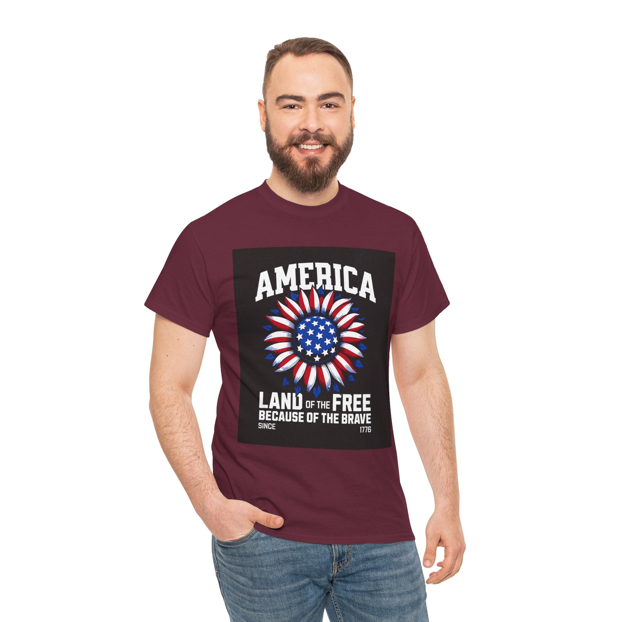Patriotic America Tee — "Land of the Free Because of the Brave" Cotton T-Shirt